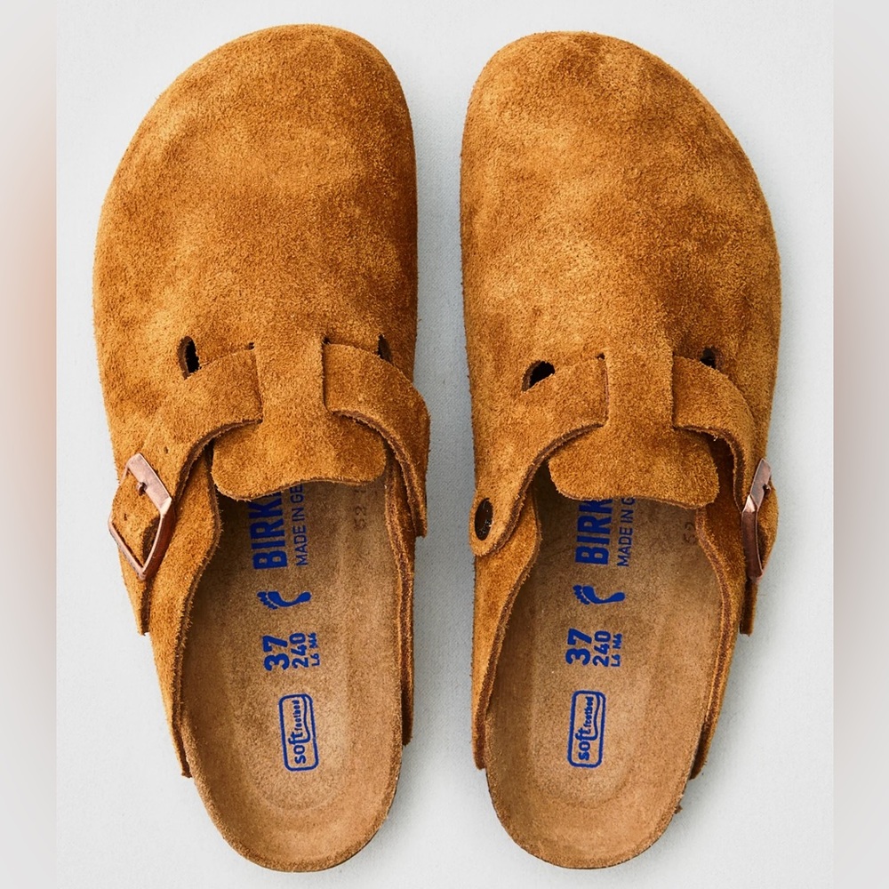 Birkenstock Suede Clog Mules in Chestnut Brown